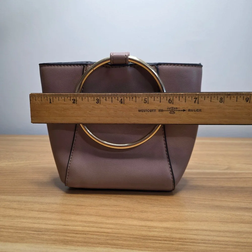 Colab Taupe/Pink Faux Leather Top‎ Handle Bag Gold Ring Handles - Picture 7 of 7